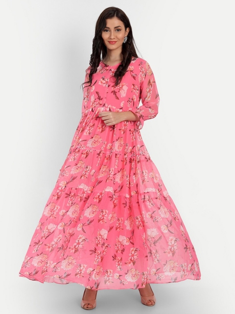 

RUHI FASHION Pink Floral Georgette Maxi Dress