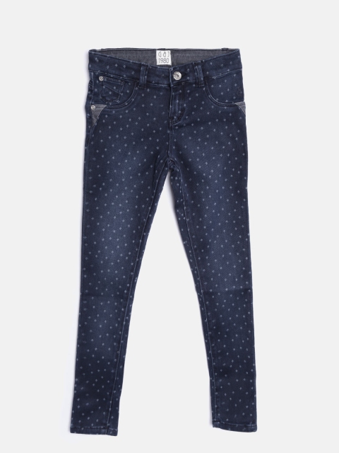 

Gini and Jony Girls Navy Printed Washed Jeggings, Navy blue