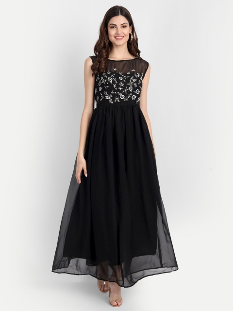 

RUHI FASHION Black Georgette Maxi Dress