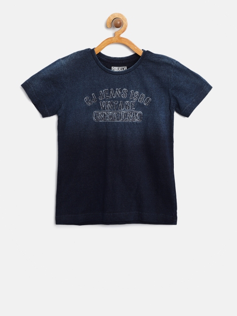 

Gini and Jony Boys Navy Blue Embroidered Round Neck T-shirt