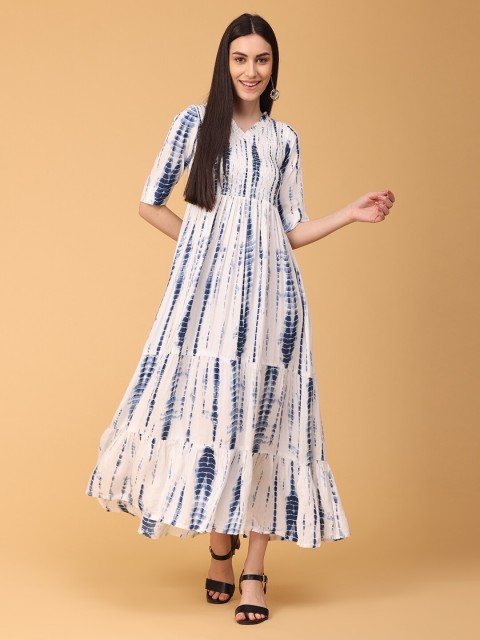 

NAYRA White A-Line Smocked Tiered Midi Dress