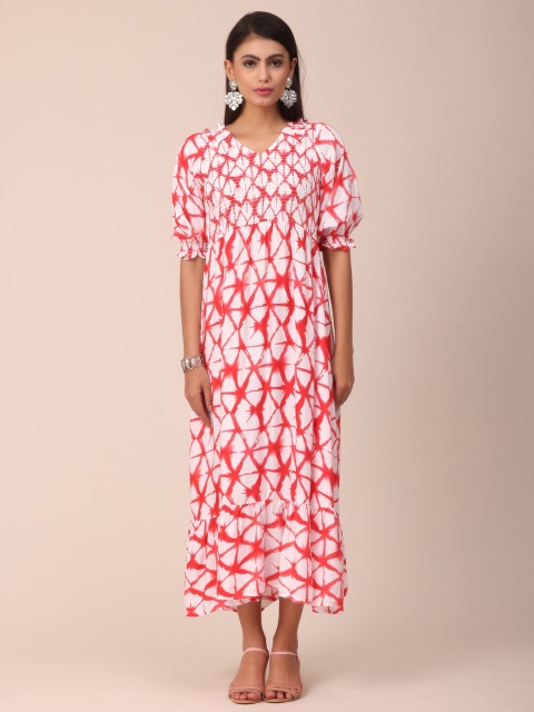 

NAYRA Women Red & White Tie and Dye Maxi Dress