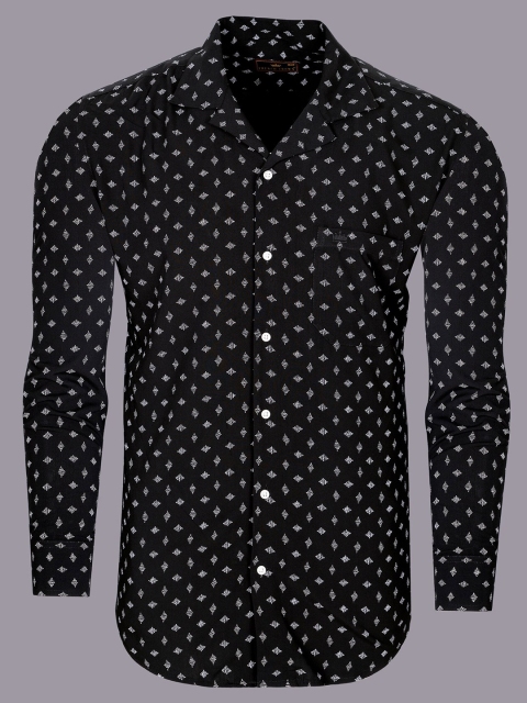 

FRENCH CROWN Men Black Standard Printed Formal Shirt
