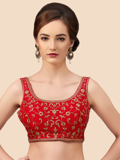 

neckbook Red Embroidered Padded Readymade Saree Blouse