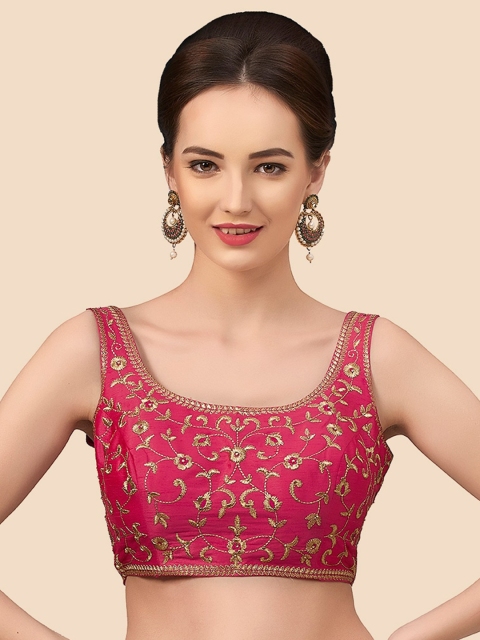 

neckbook Women Pink Embroidered Princess Cut Padded Readymade Saree Blouse