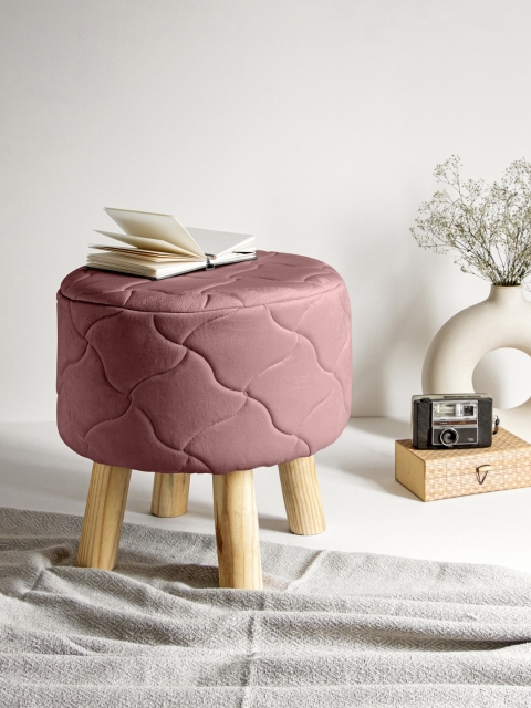 

Clasiko Pink Checked Quilted Ottoman With Wooden Legs