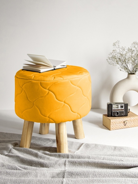 

Clasiko Bright Yellow Quilted Stool With Wooden Legs