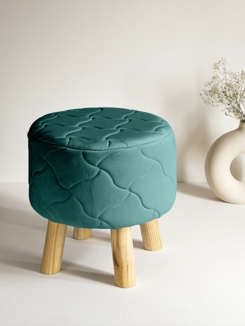 

Clasiko Teal Solid Wood Quilted Ottoman