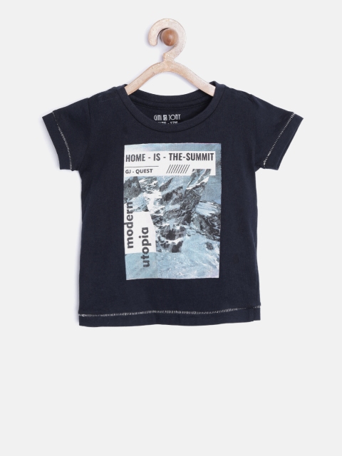 

Gini and Jony Boys Navy Blue Printed Round Neck T-shirt