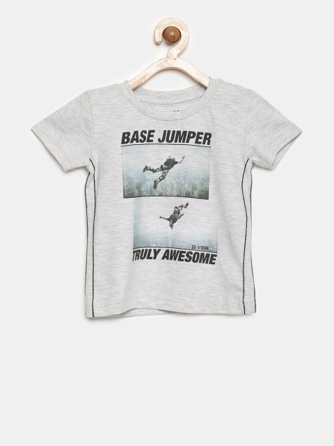 

Gini and Jony Boys Grey Melange Printed Round Neck T-shirt