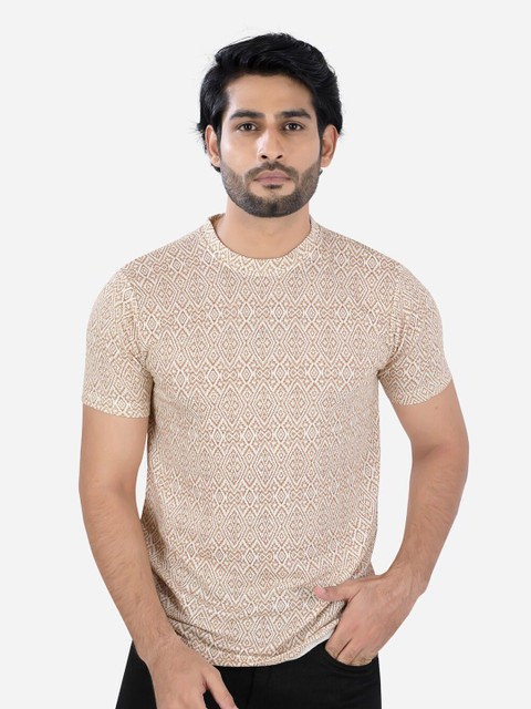 

VASTRADO Men Beige & Brown Geometric Printed T-shirt