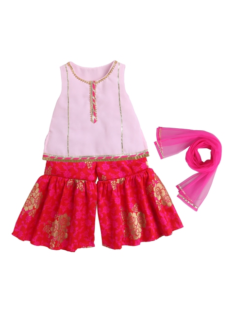 

MANY FROCKS & Girls Pink Kurta with Sharara & With Dupatta