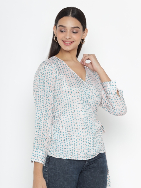 

SEW YOU SOON White Print Extended Sleeves Chiffon Wrap Top