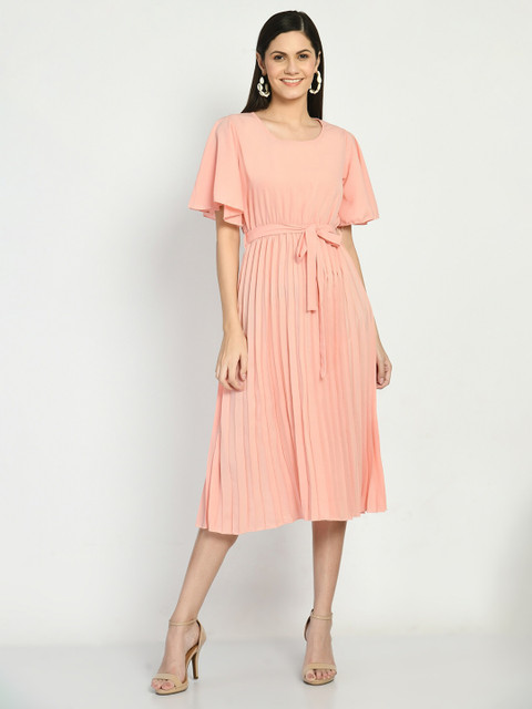 

LEXREX Pink Striped Midi Dress