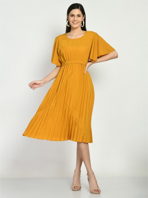 

LEXREX Yellow Solid Midi Dress