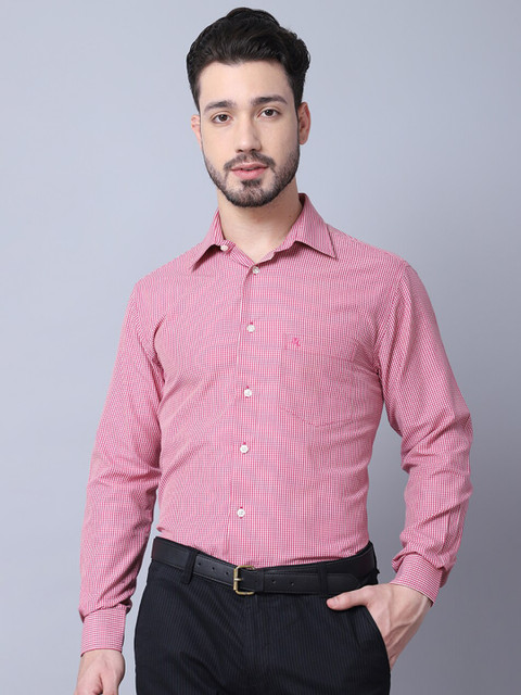 

Cantabil Men Magenta Gingham Checks Checked Formal Shirt