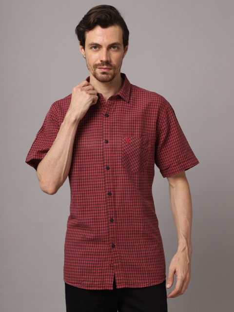 

Cantabil Men Red Grid Tattersall Checks Checked Casual Shirt