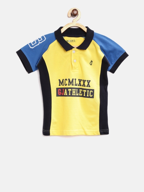 

Gini and Jony Boys Yellow Printed Polo Collar T-shirt