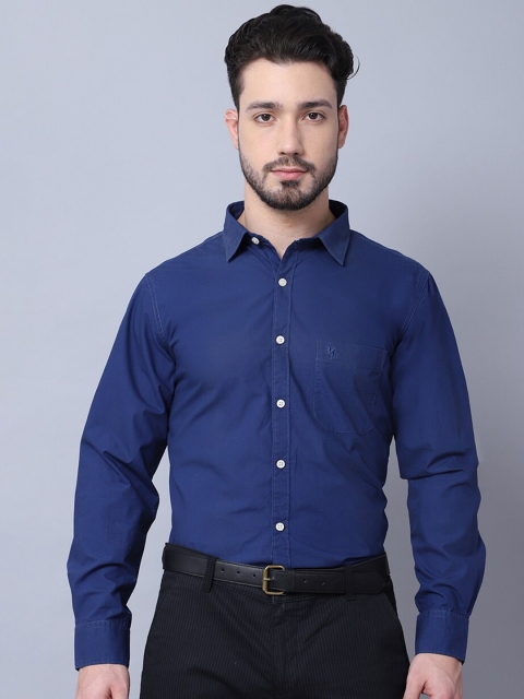 

Cantabil Men Navy Blue Casual Cotton Shirt