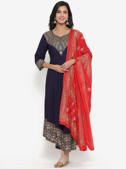 

SBR BABA KURTI Women Blue Ethnic Motifs Printed Flared Sleeves Kurta