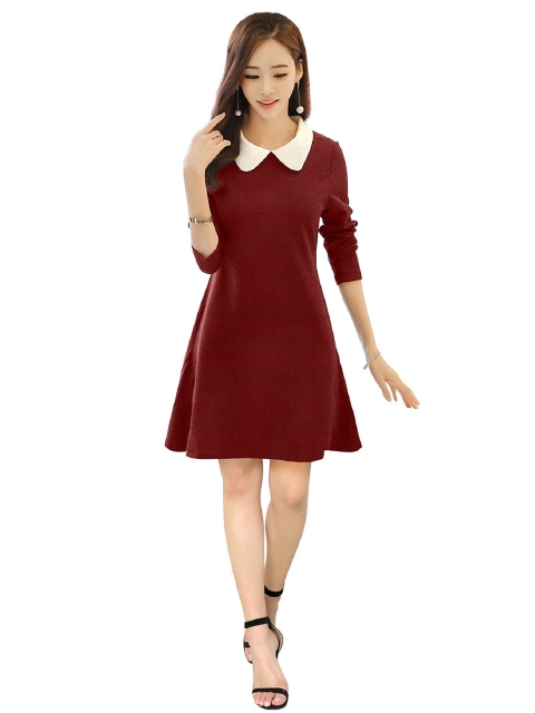 

Risirioutfit Women Maroon Peter Pan Collar Fit & Flare Dress