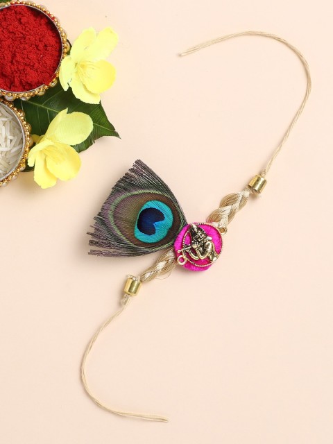 

The Magic Wand Boys Gold-Toned & Green Zardozi Resham Lace Rakhi