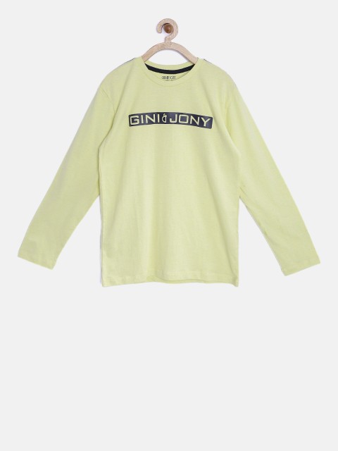 

Gini and Jony Boys Yellow Printed Round Neck T-shirt