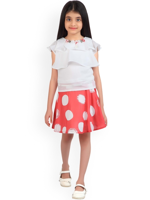 

Tiny Girl Girls Peach-Coloured & White Top with Skirt