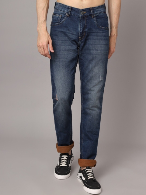 

Cantabil Men Blue Mildly Distressed Light Fade Jeans