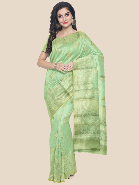 

Kalamandir Women Green & Gold-Toned Floral Zari Silk Blend Saree