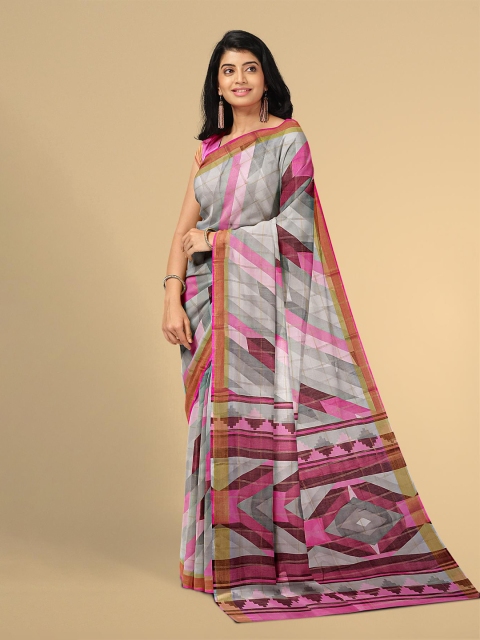 

Kalamandir Women Pink & Grey Zari Linen Blend Saree