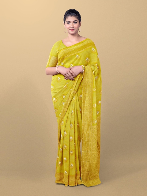 

Kalamandir Yellow & White Woven Design Zari Saree