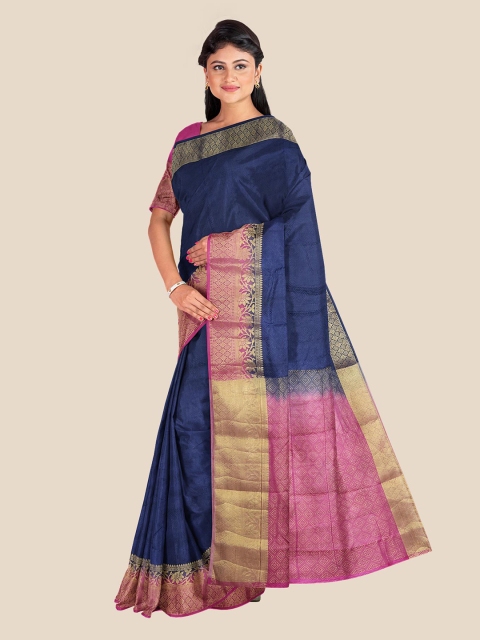 

Kalamandir Navy Blue & Pink Woven Design Zari Pashmina Saree