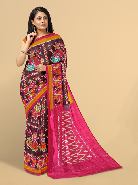 

Kalamandir Purple & Orange Kalamkari Zari Linen Blend Saree