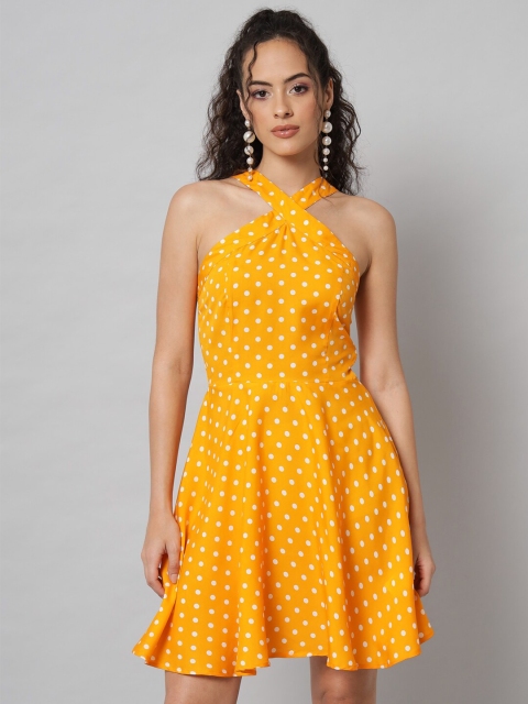 

emeros Yellow Halter Neck Crepe Dress