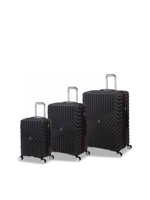 

IT luggage Set Of 3 Black Solid Hard-Sided Trolley Suitcases