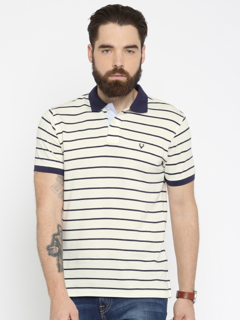 

Allen Solly Men Cream-Coloured & Navy Striped Polo T-shirt