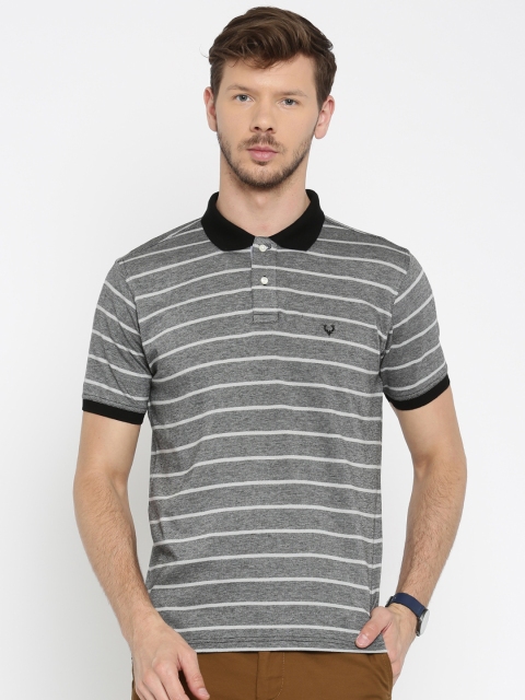 

Allen Solly Men Black & Charcoal Grey Striped Polo Collar T-shirt