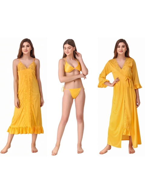 

Romaisa Yellow Satin Maxi Nightdress