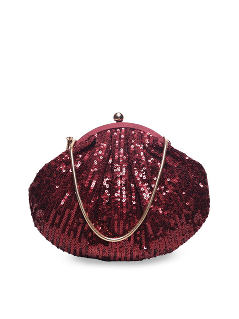 

Angeline Maroon Embellished Half Moon Clutch