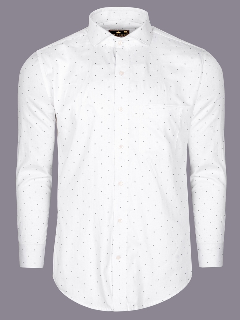 

FRENCH CROWN Men White Printed Cotton Standard Casual Shirt