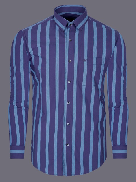 

FRENCH CROWN Men Blue Stripped Twill Premium Cotton Shirt
