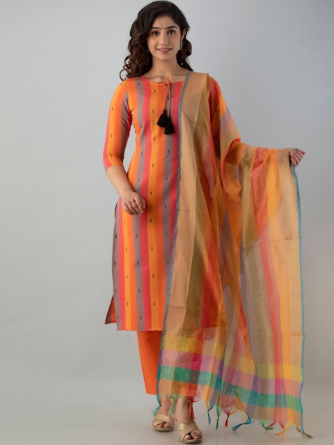 

Charu Women Orange Kurta with Pyjamas With Dupatta Sets