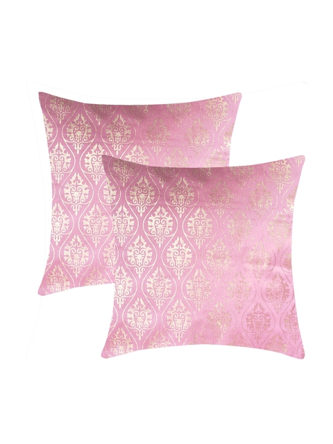 

Molcha Pink & Gold-Toned Set of 2 Embroidered Square Cushion Covers