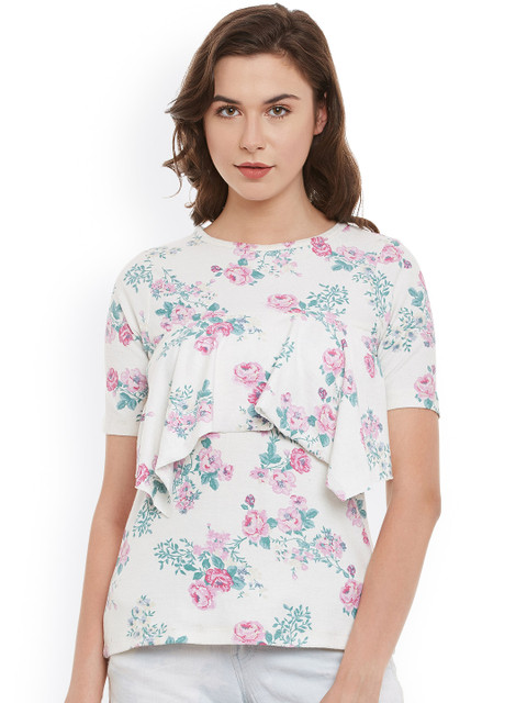 

Belle Fille Women White Floral Print Top