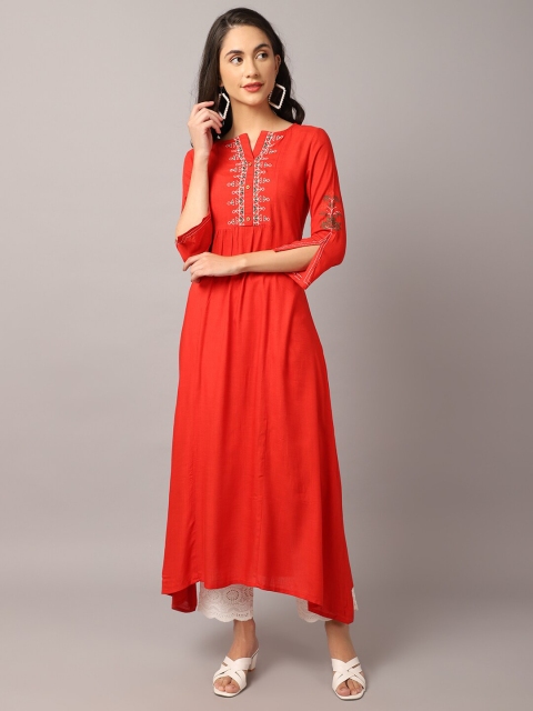 

Cantabil Women Orange Ethnic Motifs Yoke Design Kantha Work Kurta