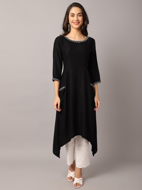 

Cantabil Women Black Asymmetric Design Round Neck Kurta