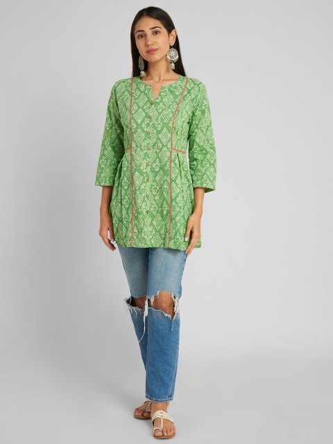 

aturabi Women Green Ethnic Motifs Printed Pure Cotton Kurti
