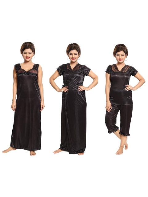 

Romaisa Women Black 3 in 1 Maxi Nightdress