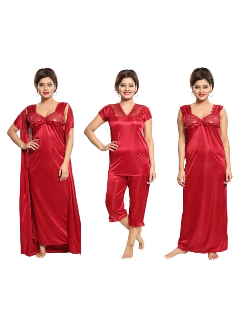 

Romaisa Maroon Maxi Satin Nightdress Set of 4